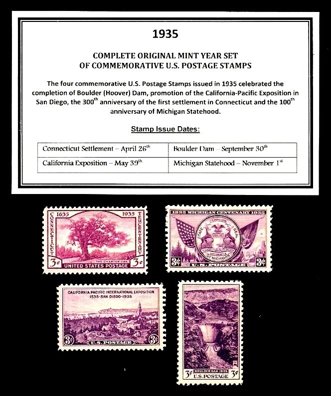 1935 Complete Year Set Of Mint -mnh- Vintage U.s. Postage Stamps