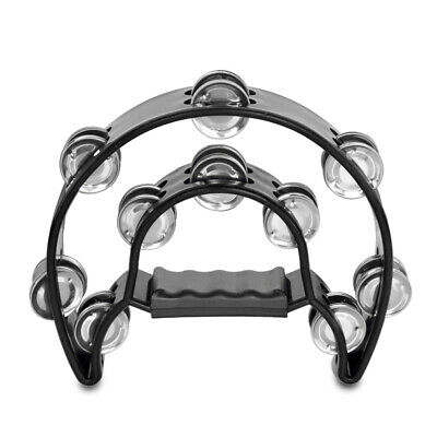 Double Row Jingles Half Moon Musical Tambourine Percussion Drum Black Gift Party