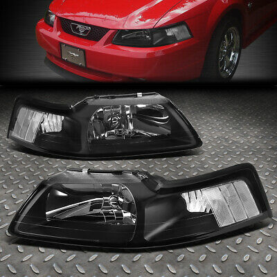 For 99-04 Ford Mustang Black Housing Clear Corner Headlight Replacement Lamps