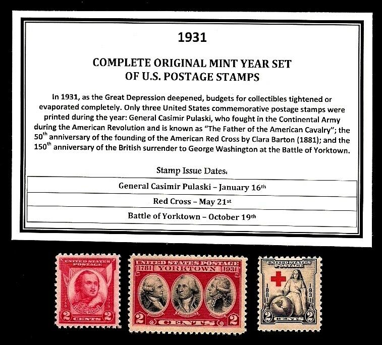 1931 Complete Year Set Of Mint -mnh- Vintage U.s. Postage Stamps